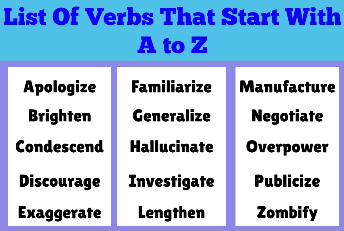 List Of Verbs That Start With A to Z